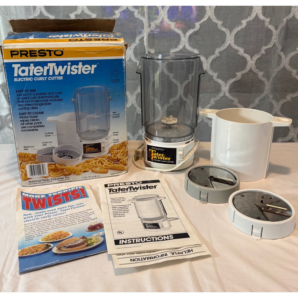 Vintage Presto TaterTwister Electric Curly Cutter 02930 Potato Spiralizer Box